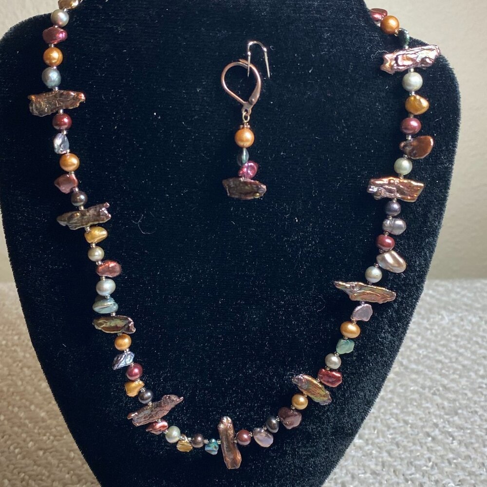 Natural seeded pearl multi colored necklace and earrings